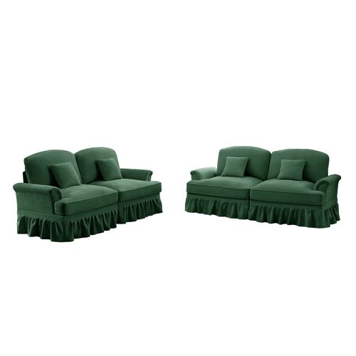 Canapé 2 Places Vert Style Médiéval-moderne Avec Volant Amovible – Lot De 2