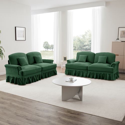 Canapé 2 Places Vert Style Médiéval-moderne Avec Volant Amovible – Lot De 2