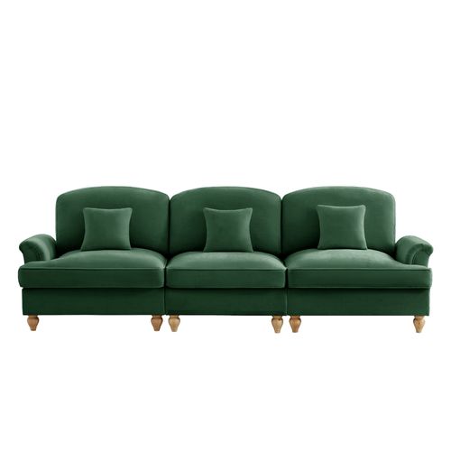 Canapé 3 Places Vert Mid-century En Chenille Avec Volant Amovible