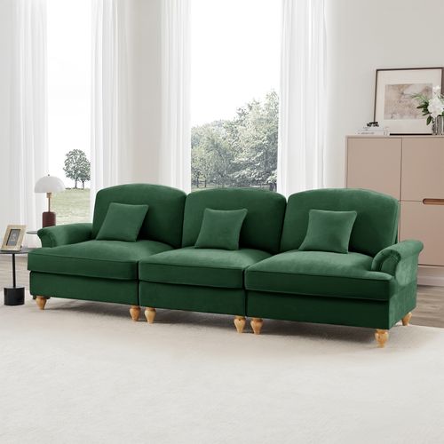 Canapé 3 Places Vert Mid-century En Chenille Avec Volant Amovible