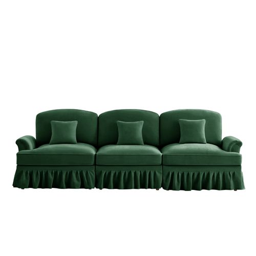 Canapé 3 Places Vert Mid-century En Chenille Avec Volant Amovible