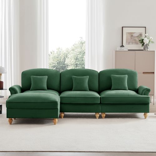 Canapé Modulable 3 Places Vert Mid-century En Chenille Avec Hocker