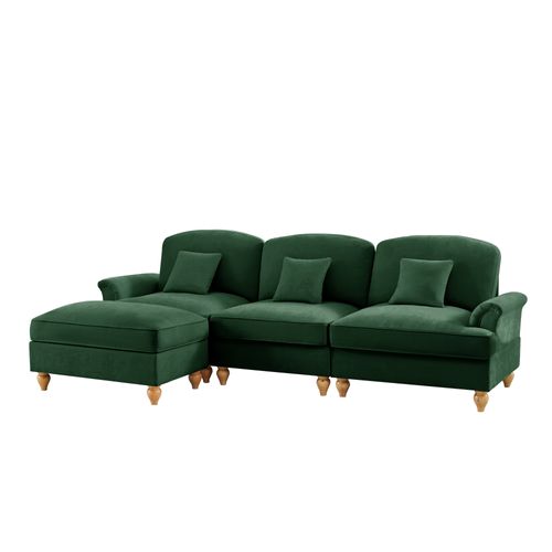 Canapé Modulable 3 Places Vert Mid-century En Chenille Avec Hocker