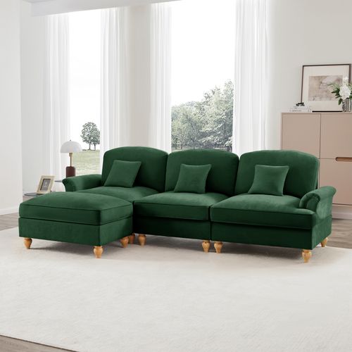 Canapé Modulable 3 Places Vert Mid-century En Chenille Avec Hocker