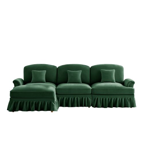 Canapé Modulable 3 Places Vert Mid-century En Chenille Avec Hocker