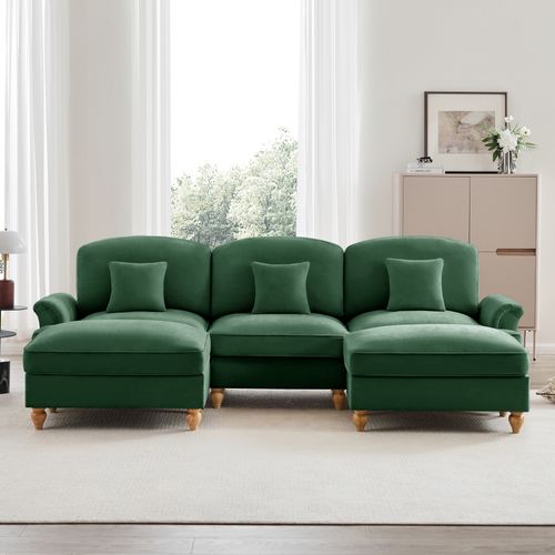 Canapé Modulable U En Chenille Blanc Avec Hocker Et Volant Amovible