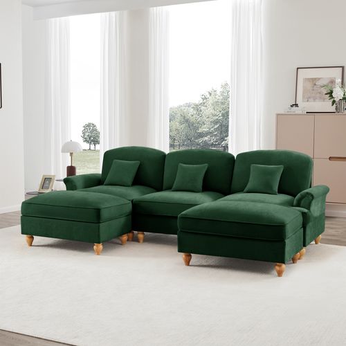 Canapé Modulable U En Chenille Blanc Avec Hocker Et Volant Amovible