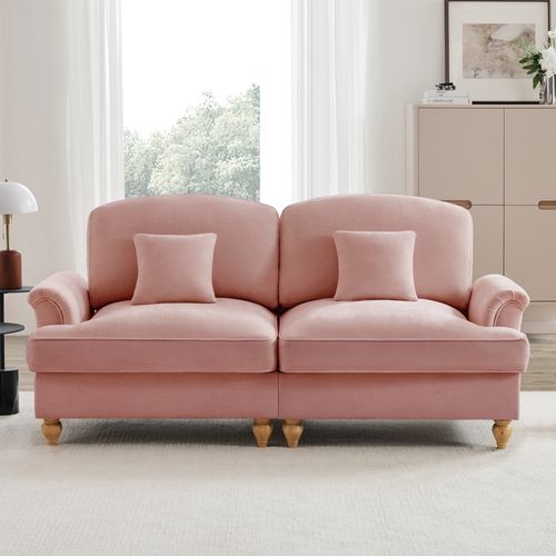 Canapé 2 Places Rose Style Médiéval-moderne Avec Volant Amovible Et Pieds En Bois