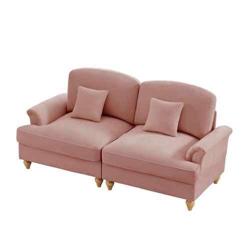 Canapé 2 Places Rose Style Médiéval-moderne Avec Volant Amovible Et Pieds En Bois