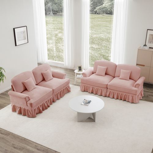 Canapé 2 Places Rose Style Médiéval-moderne Avec Volant Amovible – Lot De 2