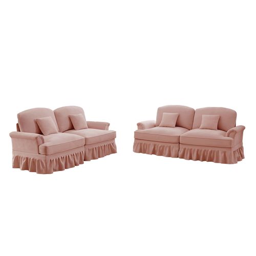 Canapé 2 Places Rose Style Médiéval-moderne Avec Volant Amovible – Lot De 2