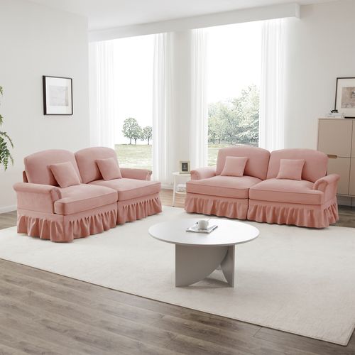 Canapé 2 Places Rose Style Médiéval-moderne Avec Volant Amovible – Lot De 2