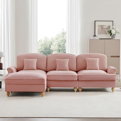 Canapé Modulable 3 Places Rose Mid-century En Chenille Avec Hocker