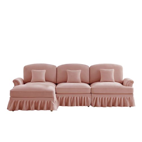 Canapé Modulable 3 Places Rose Mid-century En Chenille Avec Hocker
