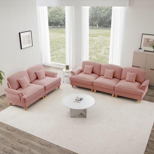 Canapé Modulable 2 Pièces Rose En Chenille – 3 Et 2 Places Avec Volant Amovible