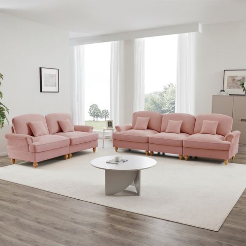 Canapé Modulable 2 Pièces Rose En Chenille – 3 Et 2 Places Avec Volant Amovible