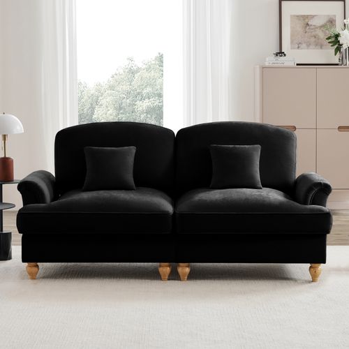 Canapé 2 Places Noir Style Médiéval-moderne Avec Volant Amovible Et Pieds En Bois