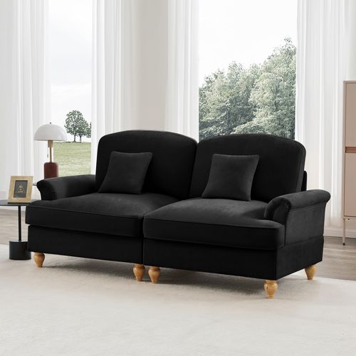 Canapé 2 Places Noir Style Médiéval-moderne Avec Volant Amovible Et Pieds En Bois