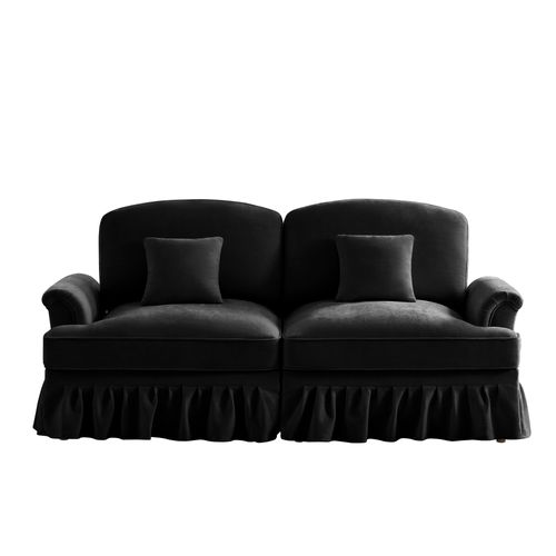 Canapé 2 Places Noir Style Médiéval-moderne Avec Volant Amovible Et Pieds En Bois