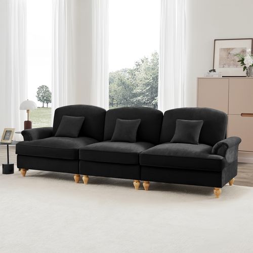 Canapé 3 Places Noir Mid-century En Chenille Avec Volant Amovible