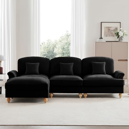 Canapé Modulable 3 Places Noir Mid-century En Chenille Avec Hocker