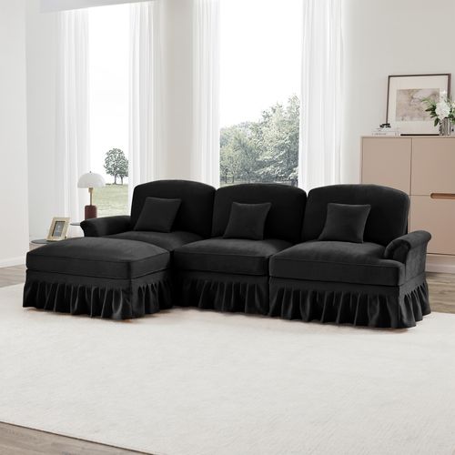 Canapé Modulable 3 Places Noir Mid-century En Chenille Avec Hocker