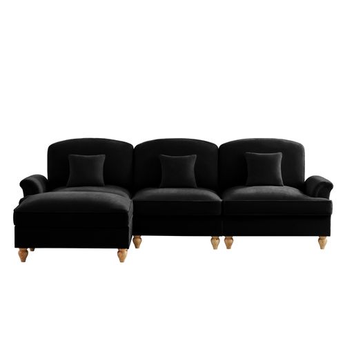 Canapé Modulable 3 Places Noir Mid-century En Chenille Avec Hocker