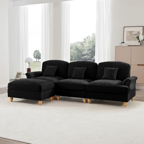 Canapé Modulable 3 Places Noir Mid-century En Chenille Avec Hocker