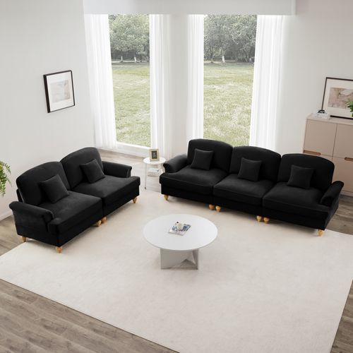 Canapé Modulable 2 Pièces Noir En Chenille – 3 Et 2 Places Avec Volant Amovible