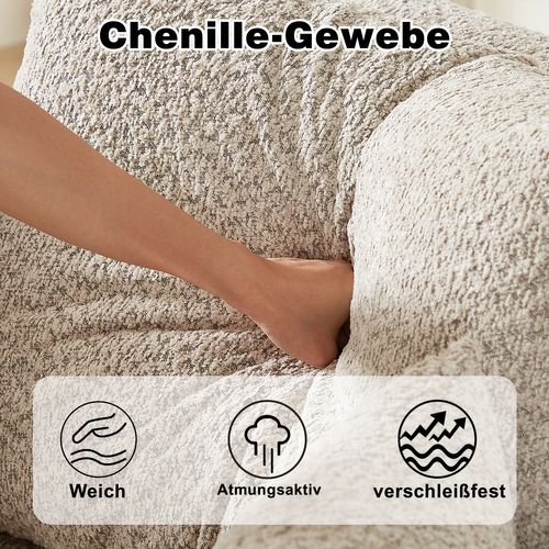 Canapé Modulable En Chenille Avec Chaise Longue Et Coussins Confort, Beige