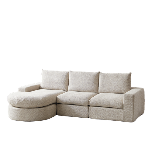 Canapé Modulable En Chenille Avec Chaise Longue Et Coussins Confort, Beige