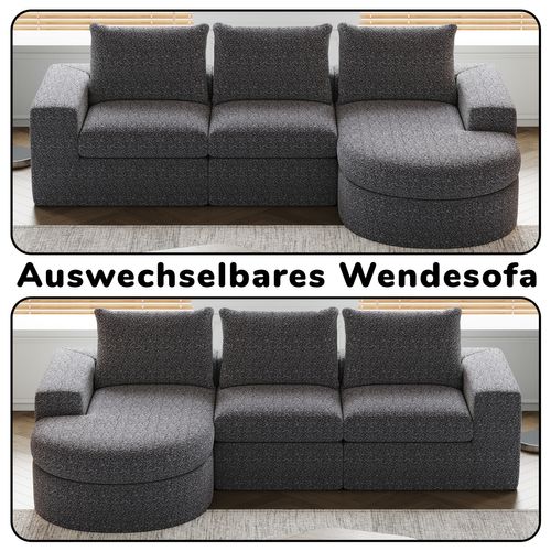 Canapé Modulable En Chenille Gris Avec Chaise Longue Et Coussins Confort