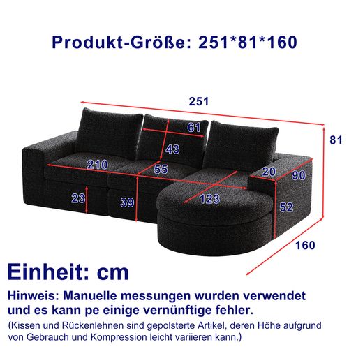 Canapé Modulable En Chenille Noir Avec Chaise Longue Et Coussins Ergonomiques