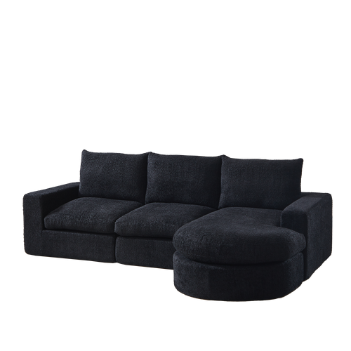 Canapé Modulable En Chenille Noir Avec Chaise Longue Et Coussins Ergonomiques