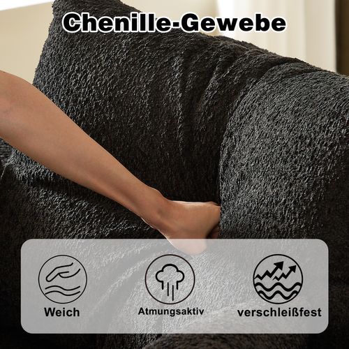 Canapé Modulable En Chenille Noir Avec Chaise Longue Et Coussins Ergonomiques