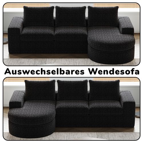 Canapé Modulable En Chenille Noir Avec Chaise Longue Et Coussins Ergonomiques