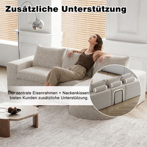 Canapé Modulable En Chenille 2 Pièces Avec Chaise Longue Et Coussins Ergonomiques, Beige