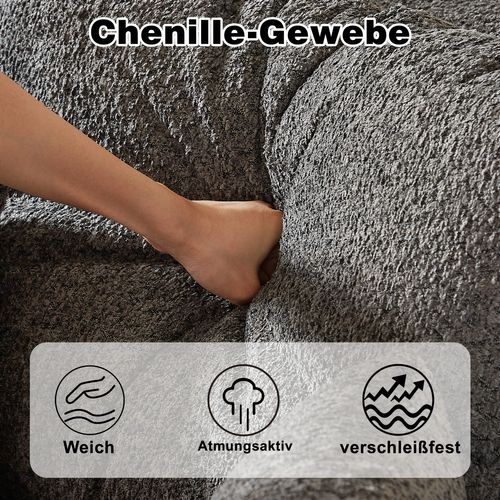 Canapé Modulable En Chenille Gris 2 Pièces Avec Chaise Longue Et Coussins