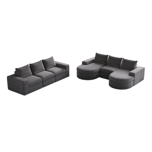 Canapé Modulable En Chenille Gris 2 Pièces Avec Chaise Longue Et Coussins