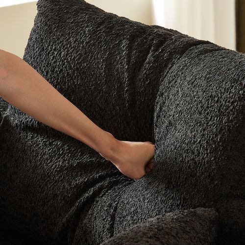 Canapé Modulable En Chenille Noir 2 Pièces Avec Chaise Longue Et Coussins