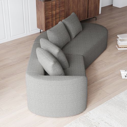 Canapé D’angle Moderne 4 Places En Chenille Gris Clair Avec Coussins
