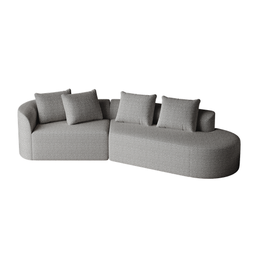 Canapé D’angle Moderne 4 Places En Chenille Gris Clair Avec Coussins