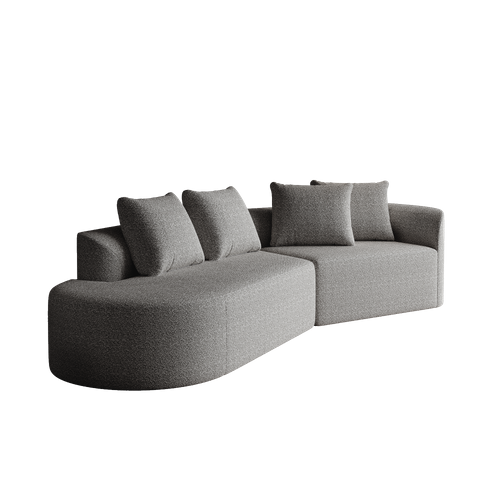 Canapé D’angle 4 Places Moderne En Chenille Gris Clair Avec Coussins