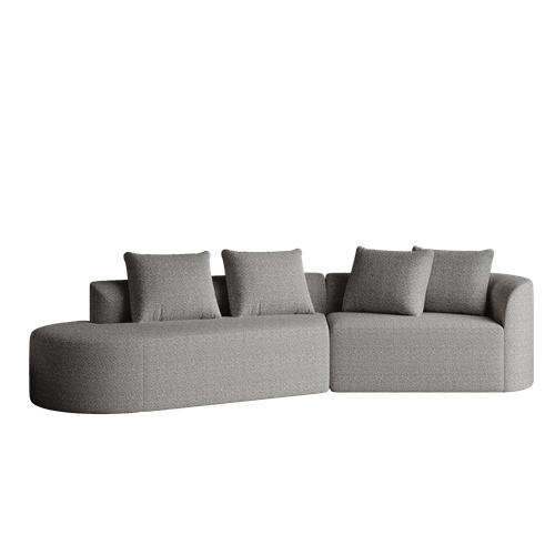 Canapé D’angle 4 Places Moderne En Chenille Gris Clair Avec Coussins