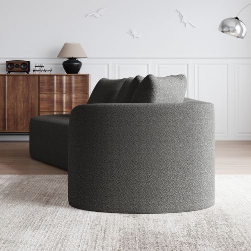 Canapé D’angle Compressé 4 Places Moderne En Chenille - Gris Foncé