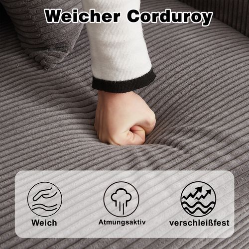 Canapé D’angle L Moderne En Velours Côtelé Avec Chaise Et 3 Coussins, Gris Clair