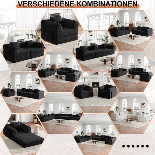 Canapé Modulable 6 Places Noir Avec Rangement Et Cadre Métallique