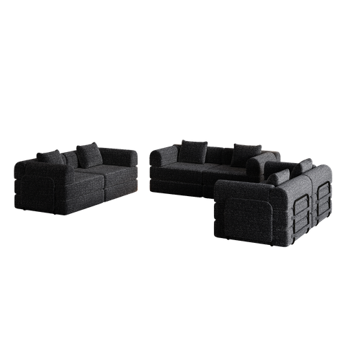 Canapé Modulable 6 Places Noir Avec Rangement Et Cadre Métallique