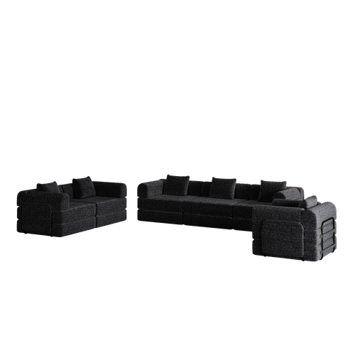 Canapé Modulable 6 Places Noir Avec Rangement Et Cadre Métallique