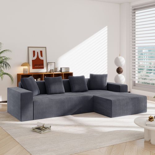 Canapé Modulable Cloud L 3 Places Gris Avec Fauteuil Et 4 Coussins